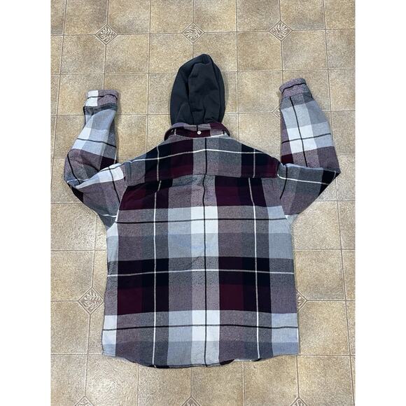 AE American Eagle Men’s Sz Medium Plaid Flannel Shirt Jacket With Removable Hood - Picture 4 of 13